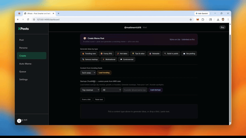 Meme Lair – generate post ideas and memes from a single prompt